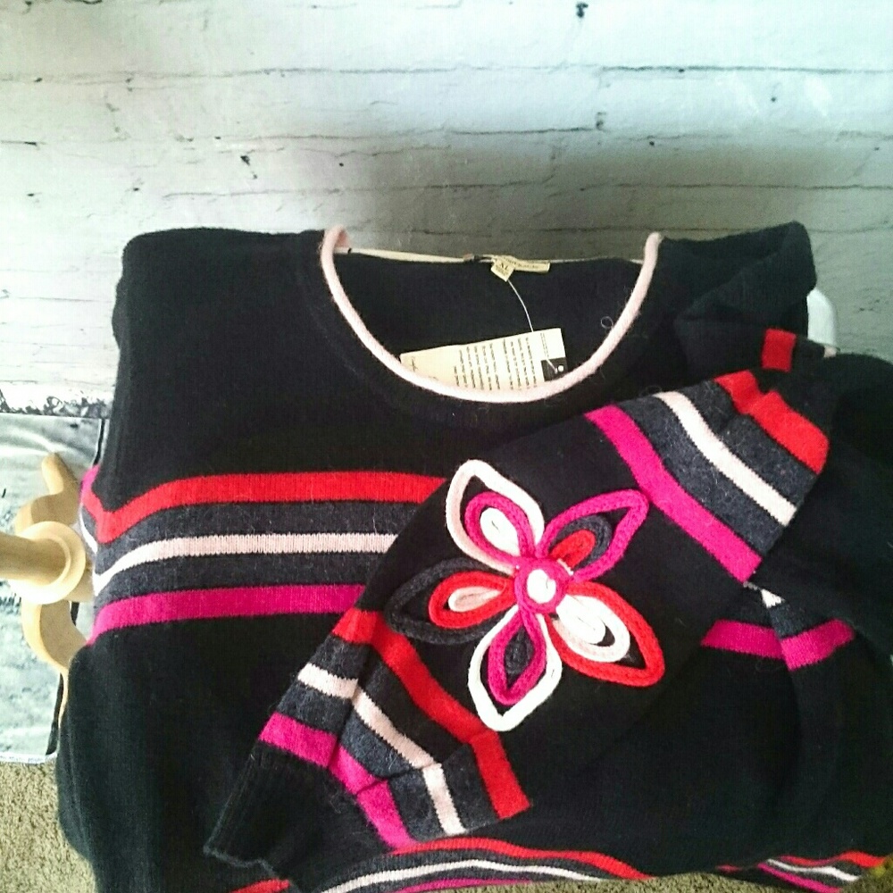 NWT Democracy striped sweater w/ flower detail - Picture 2 of 7
